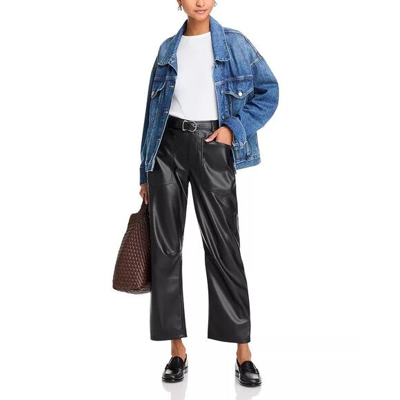 Steve Madden Women Black Faux Leather Haniel Casual Barrel Leg Crop Pants Size M - Picture 3 of 7